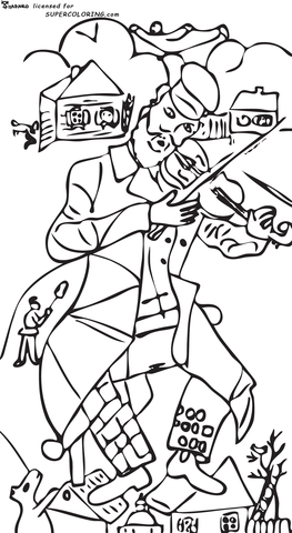 The Green Violinist By Marc Chagall  Coloring Page